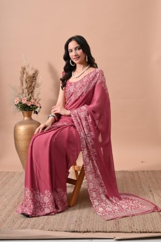 Image of MIRCHI FASHION Women Saree | Chiffon Chevron Zig Zag Printed Office Wear Sari with Blouse