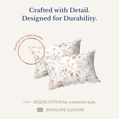Image of Jaipur Weaves King Size Elastic Fitted Bedsheet, 100% Pure Cotton King Size Fitted Bedsheet for Double Bed with 2 Pillow Covers, 240 TC, 72x78 Inches up to 8-inch Mattress, Floral(Cherry Blossom)