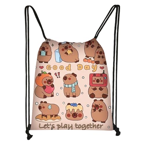 FOSDICK Capibara Mochila Cuerdas, Bolsa Mochila con Cordón, Capibara Bolsa Deporte, Ligero Mochila Saco de Cuerdas, 32x38cm Mochilas Pequeñas para Gym Gimnasia Escuela para Hombres, Mujeres y Niños