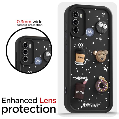 Image of Pikkme Back Cover for Motorola Moto G60 / G40 Fusion | 3D Bear Silicone Cute & Fun Coffee Cartoon | Full Body Protection Bumper Case (Black)