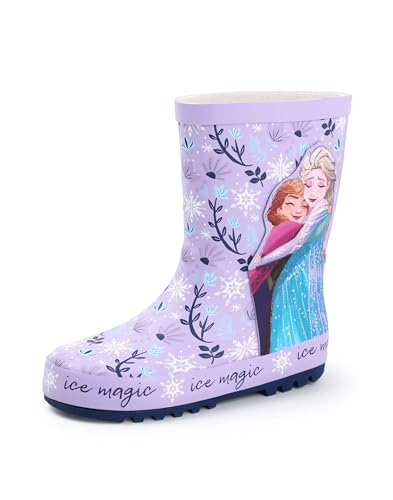 Disney Frozen Girls Wellington Boots | Kids Wellys with Elsa & Anna Character in Purple