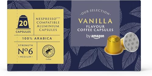 by Amazon Vanilla Flavoured Aluminium Coffee Capsules Nespresso Compatible 20 Count (1 Pack of 20) - Rainforest Alliance Certified