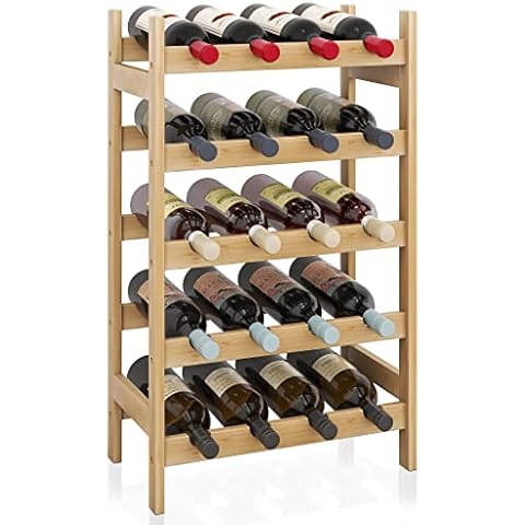 SMIBUY Bamboo Wine Rack, 20 Bottles Display Holder, 5-Tier Free Standing Storage Shelves for Kitchen, Pantry, Cellar, Bar (Natural ) Cover
