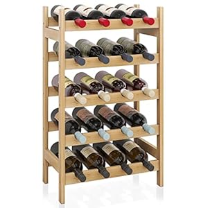 SMIBUY Bamboo Wine Rack, 20 Bottles Display Holder, 5-Tier Free Standing Storage Shelves for Kitchen, Pantry, Cellar, Bar (Natural)