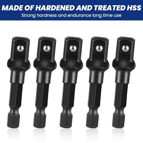 Image of 3 /8 Impact Socket Adapter Set, 5PCS Black Drill Sockets Adapter 1 /4 to 3 /8 Drive Adapters Kit for Impact Driver Automotive DIY Extension Socket Bits Handle Nut Driver and Drills(3 /8 Square Tip)