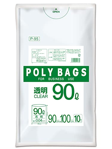 Oldi P-95 Polybag Business Trash Bags, Transparent, 29.4 gal (90 L), 35.4 x 39.4 inches (90 x 100 cm), Thickness: 0.04 mm, Smooth Type Commercial Plastic Bags, Pack of 10
