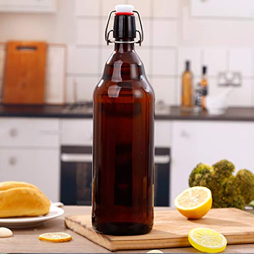 Glass Bottles, Comudot Refillable Brown Glass Storage Bottle With Swing Top Lids, Amber Iron Clasp Bottles With Stickers&Pen For Home Brewing, Drinks, Sauces, Industrial Products, Etc (1000Ml, 8 Pcs) #TOP4