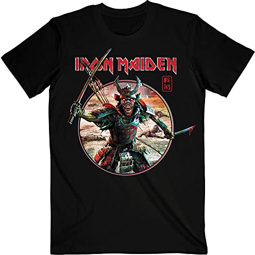 T-shirt Iron Maiden Senjutsu noir avec logo Eddie Warrior vêtements rock taille M