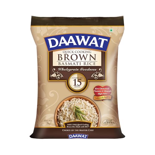 Daawat Brown, Cooks in 15-minute, Full Bran Intact, Fibre-Rich Basmati Rice, 5 Kg
