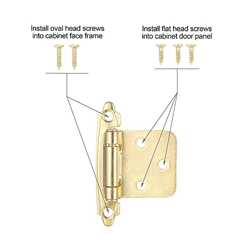 Vallecloud 4 Pack (2 Pair) Gold (Brass) Self Closing Cabinet Hinges For Kitchen Cabinet Door, 1/2" Overlay (Variable) Semi Concealed Kitchen Cabinet Hinges #TOP5