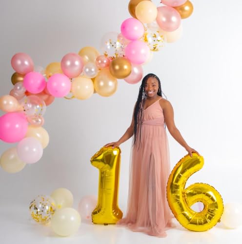 Image of 6 Balloon Numbers Birthday Decorations, 40In Gold Balloons for Men Women | Eye-catching Appearance, Perfect Decorative Centerpieces, Convenient Self-sealing Structure, Widely for Various Occasions