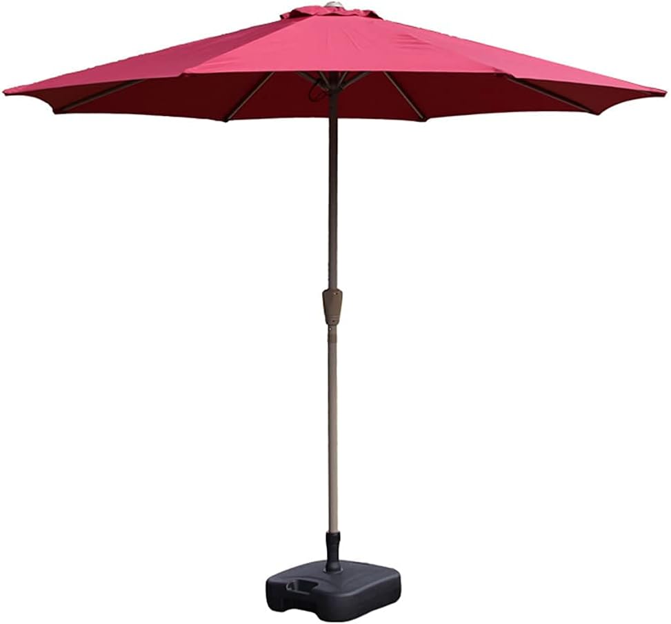 Garden Parasol Umbrella with Base, 270cm Red Table Market Umbrella Easy Crank Open, Sun Parasol Patio Market Shelter Canopy