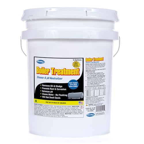 ComStar Boiler Treatment, Boiler Water Cleaner & pH Neutralizer, Prevents Rust, Scale in Boiler Water Without Requiring Flushing & Helps to Remove Oil, Sludge, Made in USA, 5 Gallon (35-150)