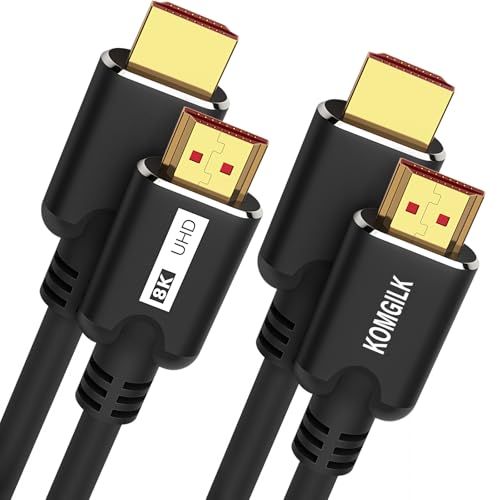 Image of KOMGILK 8K HDMI Cable 6FT 2Pack, High Speed 48Gbps HD Shielded Cord, Supports 8K@60Hz, 4K@120Hz in-Wall CL3 Rated HDMI 2.1 Cord, Compatible with Roku TV/Laptop/PC/HDTV and More