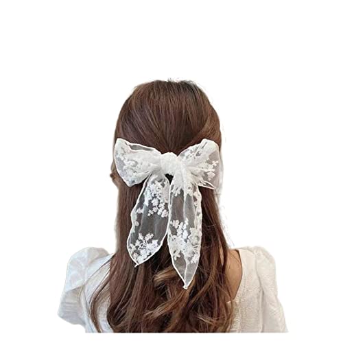 Image of Tsetuip Large White Lace Hair Bow Clips for Women Cottagecore Hair Accessories Cute Tulle Bow Barrettes Women Ribbon Bows for Baby Girls Hair Bridal Off White, 1.0 Count, 0.28 ounces, 1Pack