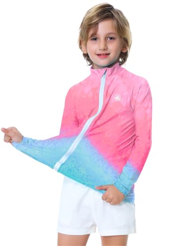 Image of AOBUTE Unisex Kids Zipper Rash Guard Boys UPF 50+ UV Protection Sun Shirt with Thumb Hole 3-12 Years