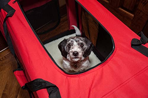 Pet Life 'Deluxe 360° Vista View' Zippered Soft Folding Collapsible Metal Framed Pet Dog Crate House Carrier W/ Removable Bowl And Pop-Out Tray, X-Large, Red #TOP5
