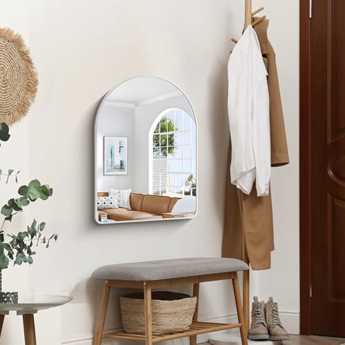 Image of FORBATH Arched Bathroom Mirror 20x28 Inch, Silver Bathroom Mirror Wall Mounted Modern Aluminum Alloy Frame Arch Mirror for Bedroom Living Room Entryway, Hanging or Leaning Against Wall