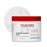 Thayers Blemish Clearing Acne Pads, Salicylic Acid Acne Treatment for Face, Pore Reducing, Exfoliating, and Soothing Skincare, Witch Hazel Toner Pads, 60 Ct