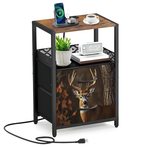 Hunting Rustic Night Stand with Charging Station, Deer Hunting Camo