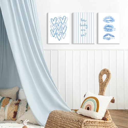 3Pcs Trendy Blue Canvas Wall Art Light Blue Preppy Wall Decor How Lucky Are We Pictures Funky Kiss Lips Artwork Coquette Aesthetic Poster Prints for Girl Bedroom Living Room Bar Dorm 16x24in by VHQXFQHU - Used condition - Image 9