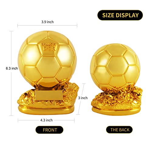 Fubosi Troféu de futebol de 16,3 cm, troféu de bola dourada, melhor réplica de resina de troféu de f