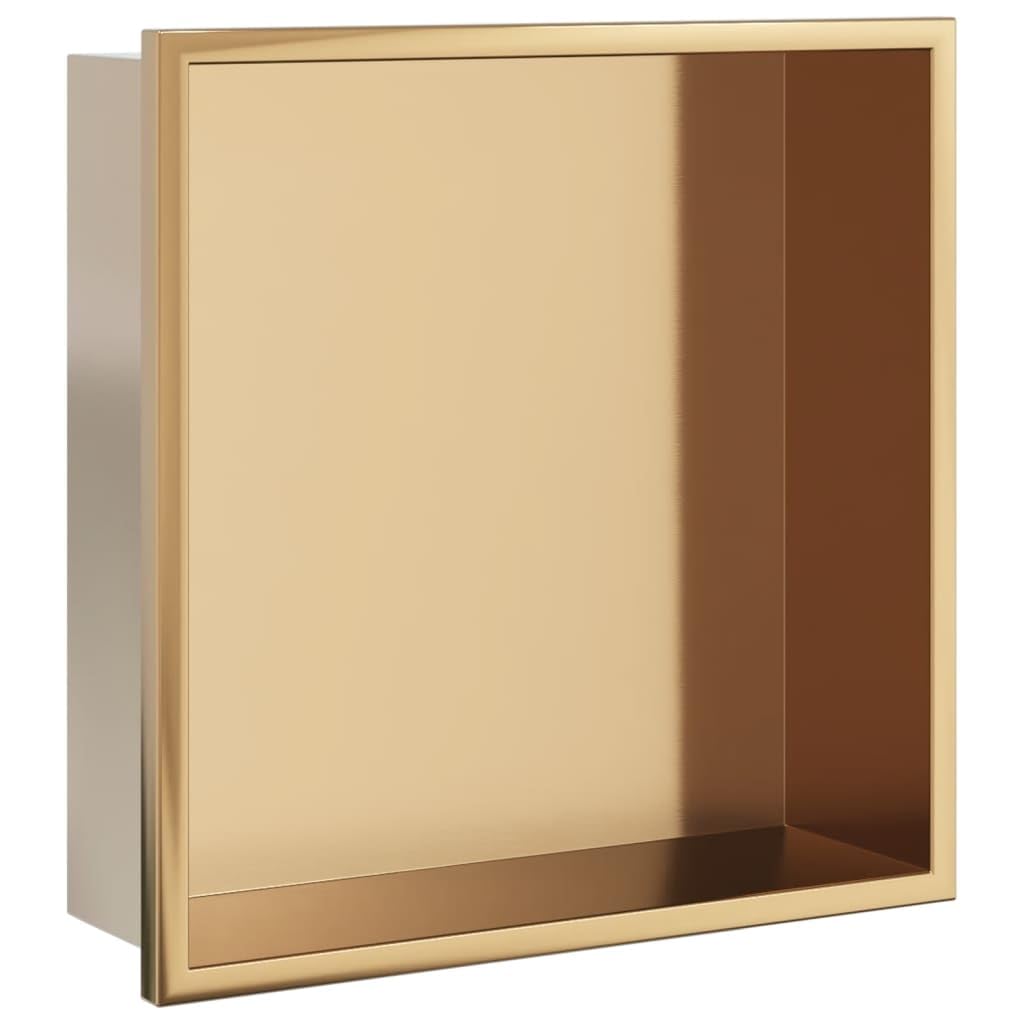 vidaXL Shower Niche, Recessed Shower Shelf for Wet Room, Wall Insert Bathroom Storage for Shampoo Soap Toiletries, Brushed Gold Stainless Steel