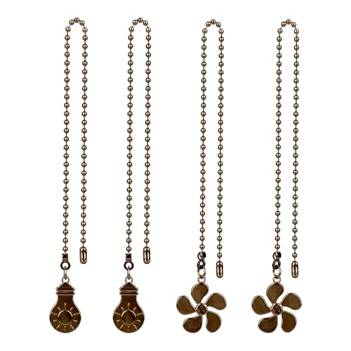 4pcs Ceiling Fan Pull Chain Extenders, 35.3cm/14in Durable Pull Chain Extension with Light Bulb and Fan Pendants Decorative Accessories for Bedroom Living Room (Antique Bronze)