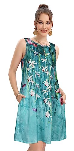 Image of elescat Women's Summer Dresses 2026 Beach Casual Sleeveless Floral Print Tank Loose Sundress with Pocket
