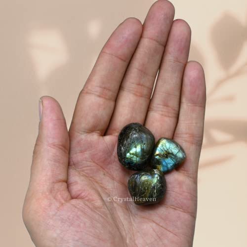 Image of Certified Labradorite Crystal Healing Tumbled Stone, Natural Polished Crystals for DIY Crafts, Manifestation, Meditation, Pooja Feng Shui and Reiki Healing (30 Grams)