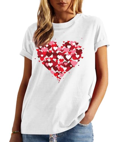 Image of Valentines Shirts for Women Valentine Love Heart Printed Graphic Tshirt Cute Girls Casual Top