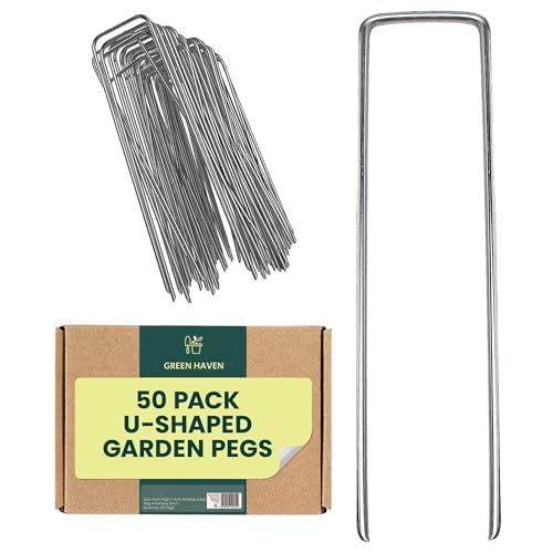 Green Haven Garden Pegs 50 Pack Galvanised U Shaped Ground Staples Heavy Duty Metal Landscape Pins for Weed Membrane Artificial Grass Moss Poles & Ground Fabric