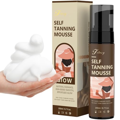 Jitesy Mousse autoabbronzante, 200 ml, autoabbronzante per viso e corpo, abbronzatura rapida senza sole, lunga durata, abbronzatura naturale, vegana e senza additivi