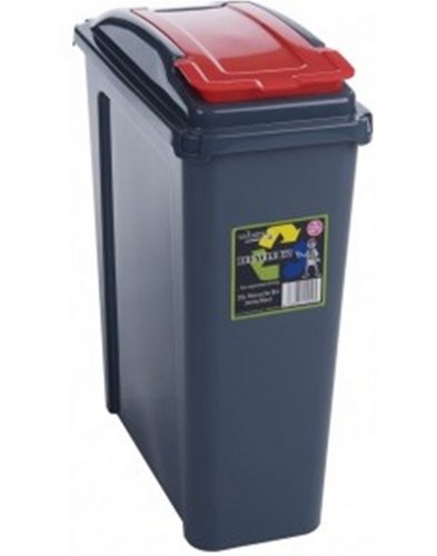 Red 25 Litre Plastic Waste Bin with Flap Lid by Wham