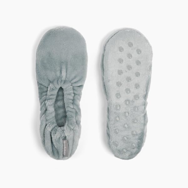 Image of Brookstone Plush Footies - Memory Foam Slippers with Ultra-Soft Sherpa, Non-Skid Sole, One-Size-Fits-Most, Machine Washable for Women, Stocking Stuffers and Christmas Gifts