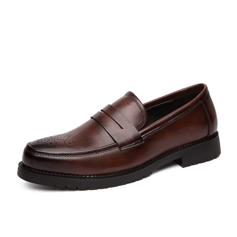 Image of HuitJours Men Two Tone Colors Penny Loafer Slip On Pull on Dress Shoes Casual Boat Shoes Moccasins