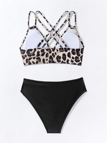 Image of Fanuerg Women's Sexy V Neck Bikini Sets Hollow Out Two Piece Swimsuits Cutout Mid Waist Bathing Suit