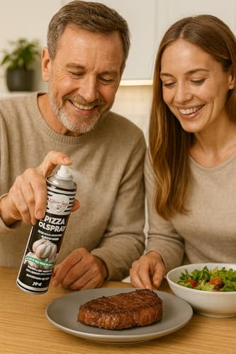 KitchenCrazy Ölspray Knoblauch – 1x200ml Rapsöl – für Heißluftfritteuse, Airfryer, Grill & Pfanne – kalorienarm kochen & braten, auch für Pizza und Salat