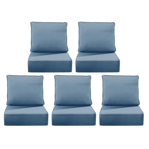 Image of 6 inch Thick Outdoor Chair Cushions, 24 inch x24 inch Patio Furniture Cushions | Set of 5 with Water Resistant & Removable Cover, UV Resistant, 30D High Density Sponge Patio Cushion, Baby Blue