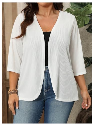 WDIRARA Women's Plus Size Cardigan Jacket 3/4 Sleeve Open Front Lightweight Outerwear2
