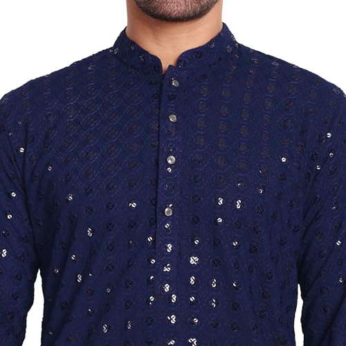 Image of Rayon Ethnic Wear Full Chikankari Sequin Embroidery Mirror Work Traditional Straight Kurta Pyjama Set for Men