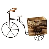 Voiakiu Fahrrad-Blumentopf mit Eisenrad - Dreirad-Blumentopf aus massivem Holz | Garten-Pflanztopf aus Holz für Haus, Hof, Gartendekoration