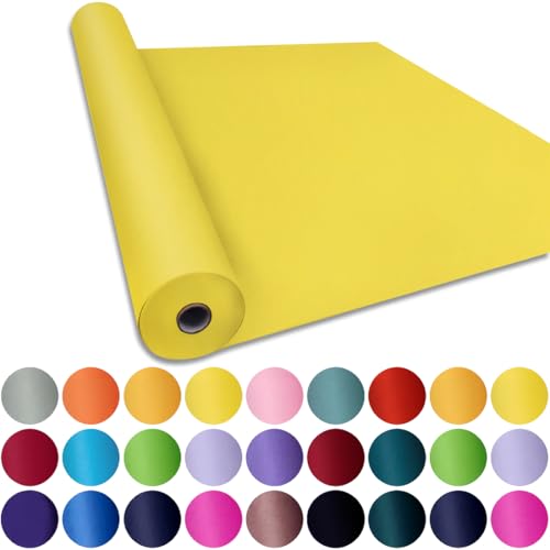 Image of SMART&CASUAL 24 inch x 2,520 inch (210') Lemon Yellow Kraft Craft Paper Roll for Gift Wrapping Bulletin Board Bouquet Flower Art Packing Parcel Table Covering 80GSM 55LB (Lemon Yellow, 24 inch x 210')