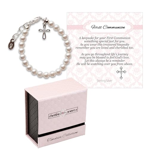 Image of Cherished Moments Girls .925 Sterling Silver and 14K Gold-Plated Cultured or Simulated Pearl Bracelets for First Communion Gifts with Poem and Gift Box