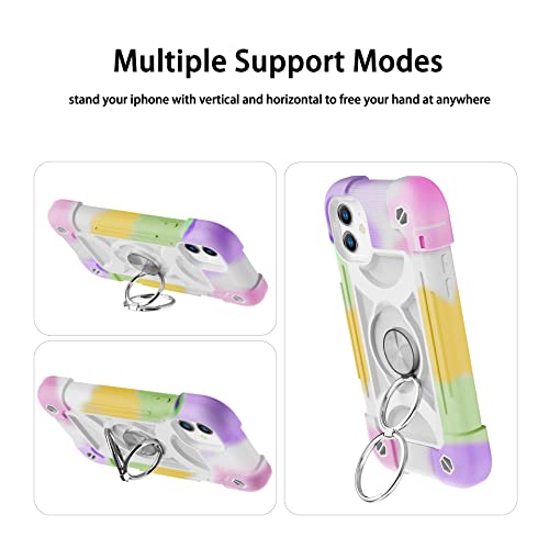 Image of MARKILL Compatible with iPhone with Built-in 360Rotating Ring Stand, Military Grade Drop Protection Full Body Rugged Heavy Duty Case Durable Cover (Rainbow White, iPhone 11 6.1 inch)