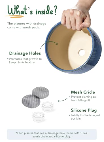 LE TAUCI Pot de Fleurs en Céramique, Pots sur Pieds 13+16 cm pour Plantes, Moderne pour la Maison et Le Bureau, Pot d’Intérieur avec Trou de Drainage, Bleu à Émail Réactif – Image 8