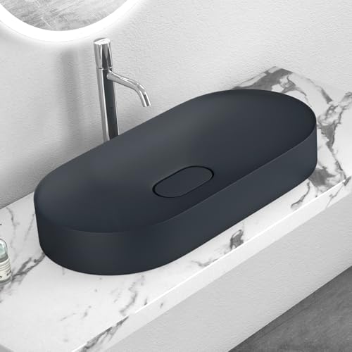 Mai & Mai Lavabo da Appoggio 70x35.5x10cm, Lavandino Bagno Colossum826 Lavabo da Marmo Fuso, Antracite Opaco