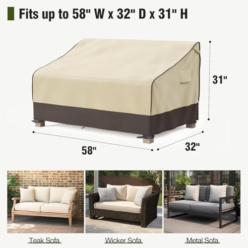 Image of MR.COVER Outdoor Couch Cover Waterproof, Patio Furniture Covers for 2-Seater Couch, Heavy Duty Patio Couch Sofa Covers, Fits up to 58 inch W x 32 inch D x 31 inch H, Moisture-Proof & UV-Protection, Brown & Khaki