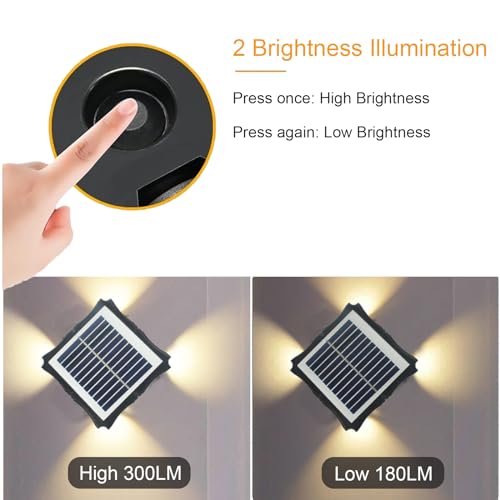 ZVO Solar Wall Light for Outdoor Solar Light for Outdoor LED Wall Light Up and Down Lights 2 Mode IP65 Waterproof Wireless Solar Lamps for Outdoor Pathway Staircase Terrace (Warm White) - Image 3