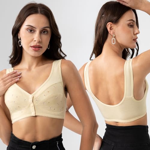 Image of Comfortable Daisy Bra for Seniors,Charm Front Snap Closure Cotton Bras Front Close Bras for Older Women